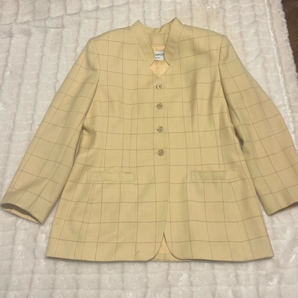 Albert Nipon  women’s  casual Pale Yellow Windowpane Blazer 40% wool - Picture 6 of 12